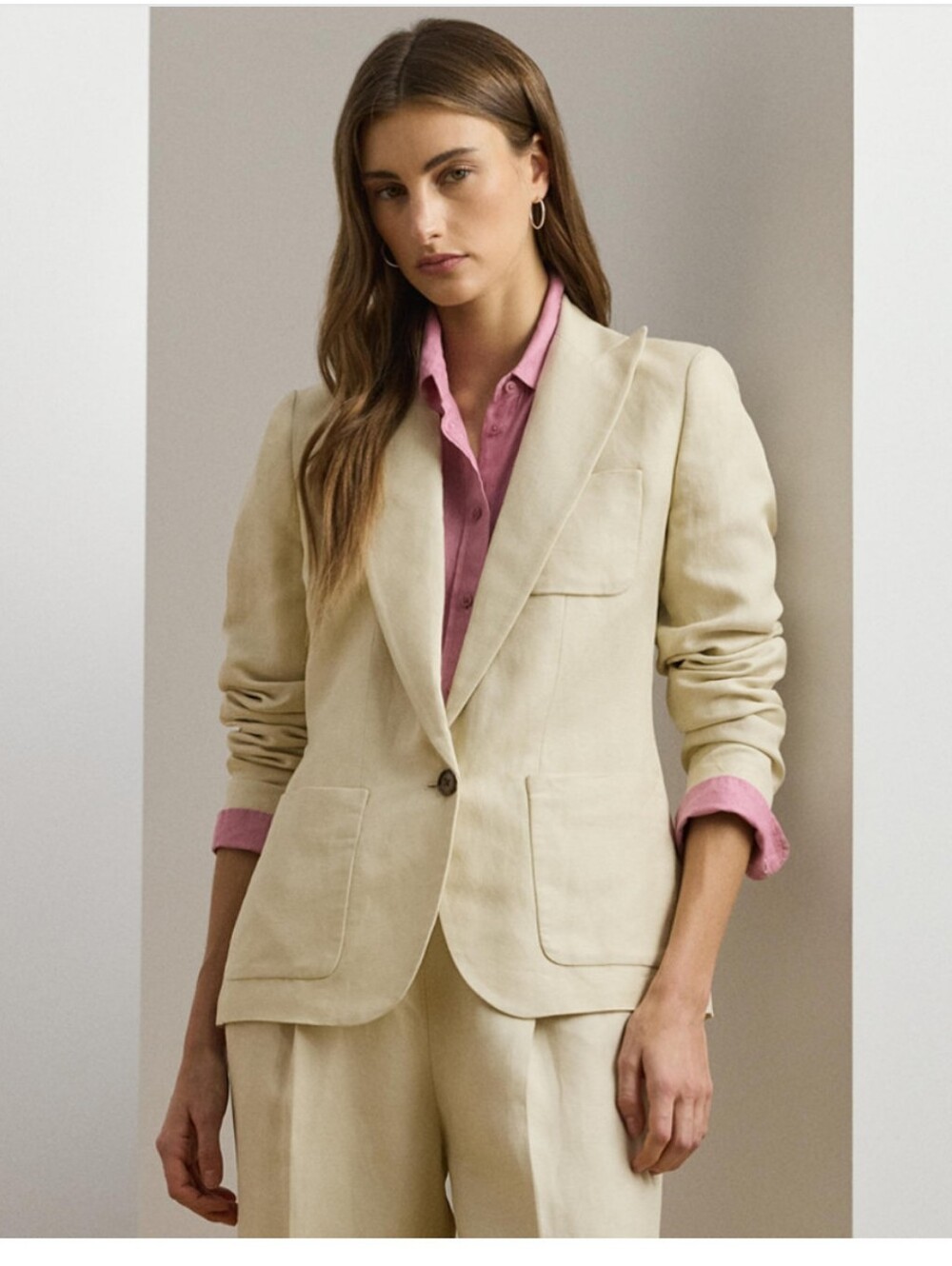 Lauren Ralph Lauren Beige Single-Button Tailored Blazer